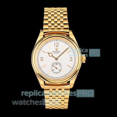 Swiss Replica PPM Gain Weight Rolex Oyster Perpetual 1908 White Dial Yellow Gold Watch 
